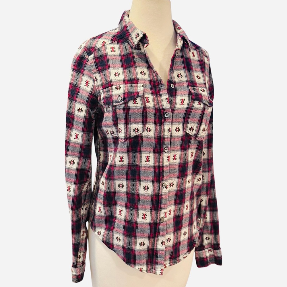 PAIGE Mable Shirt in Black Beaujolais Southwestern Plaid Flannel Size Small - Picture 2 of 13